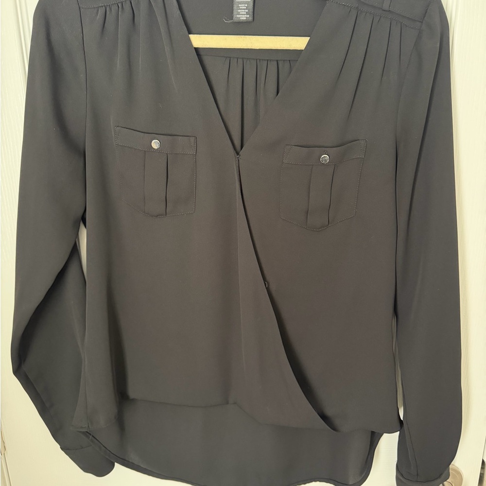 White House Black Market Black Wrap Blouse